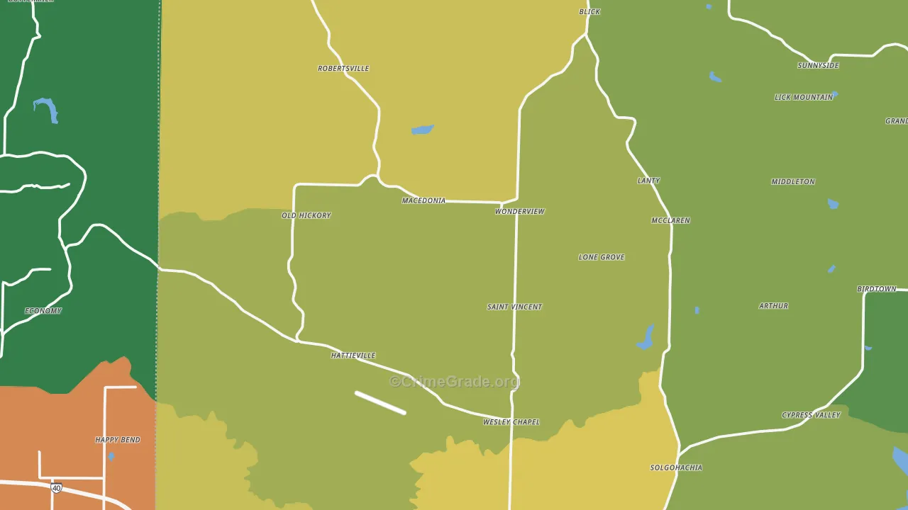 Hattieville, AR Map of Assault Rates