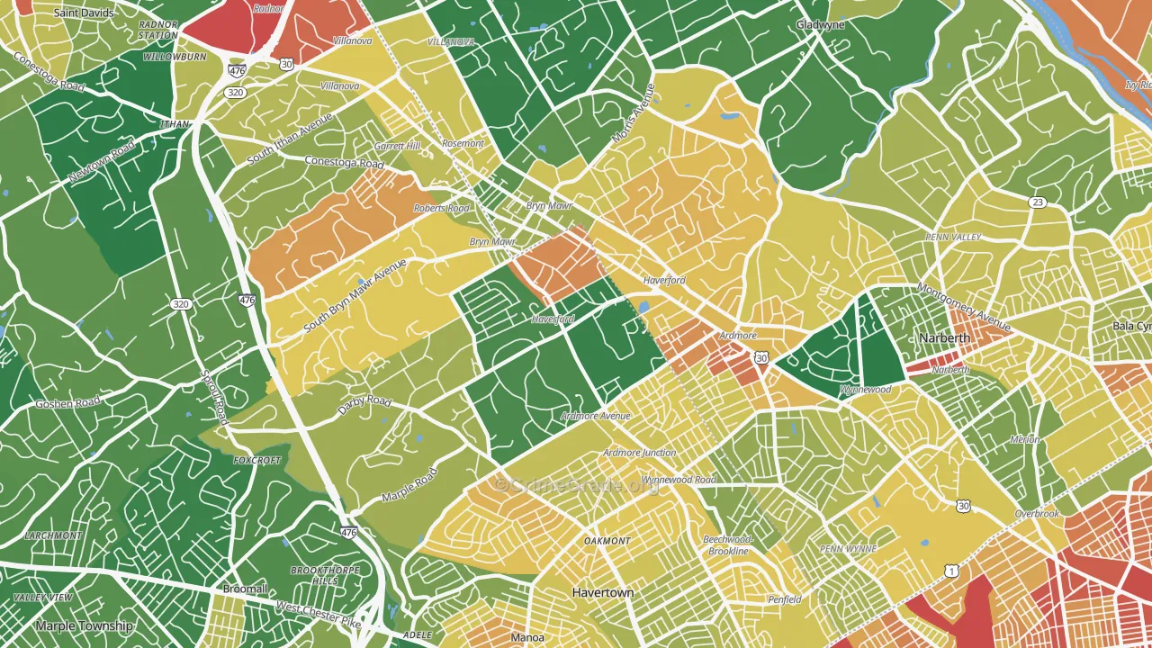 Haverford, PA Map of Assault Rates