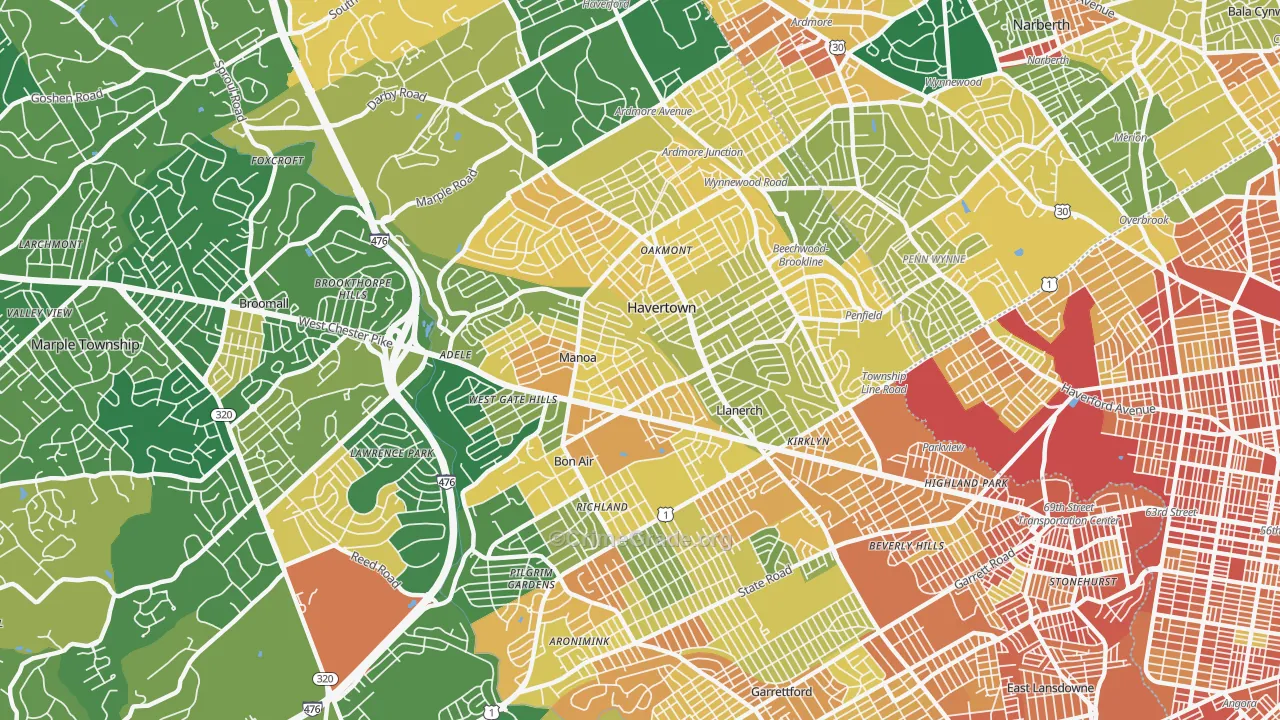 Havertown, PA Map of Assault Rates