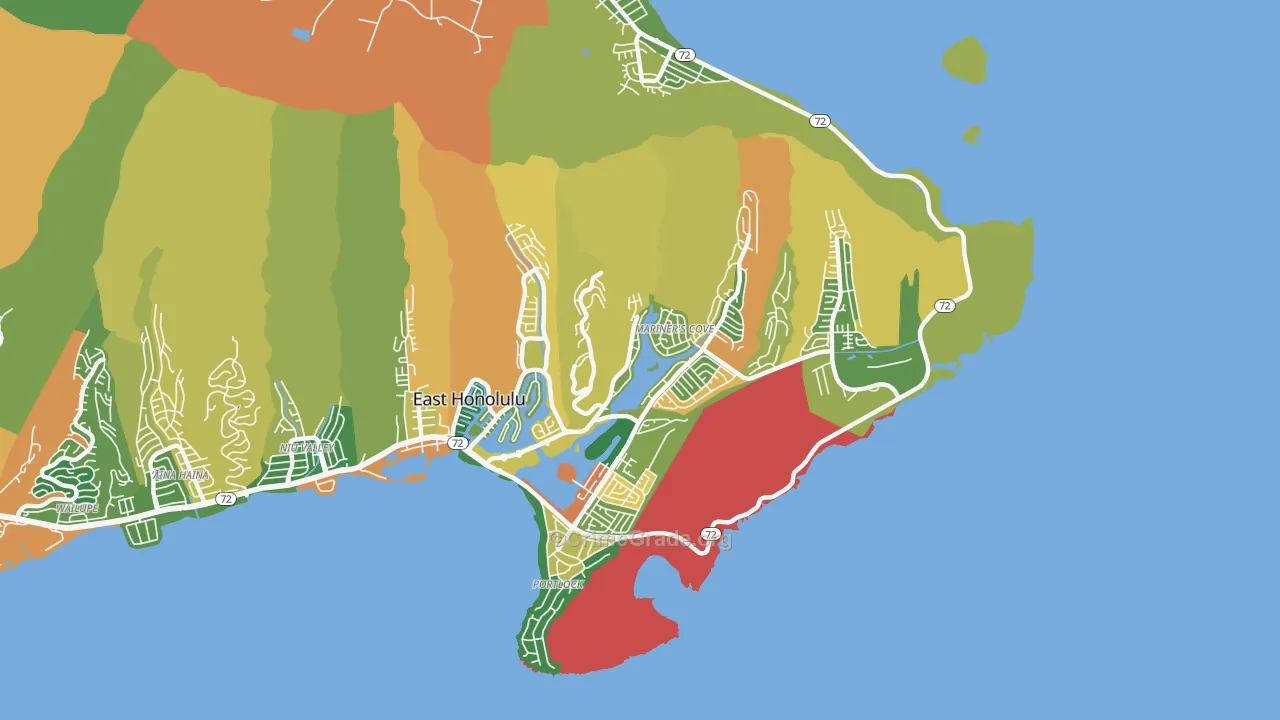 Hawaii Kai, East Honolulu, HI Map of Assault Rates