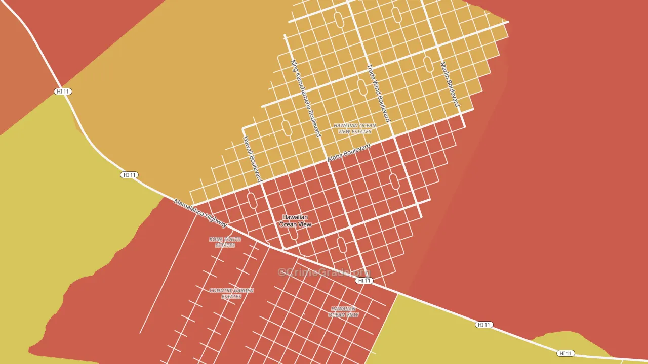 Hawaiian Ocean View, HI Map of Assault Rates