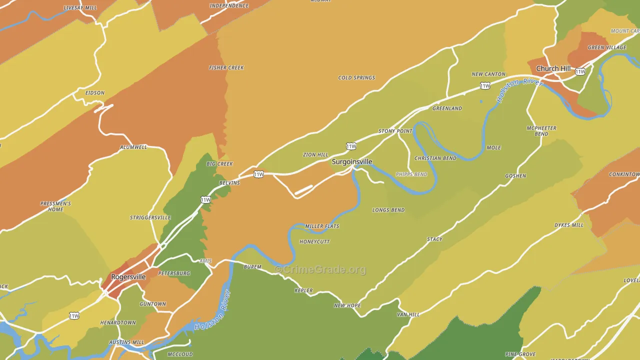 Hawkins County, TN Map of Assault Rates