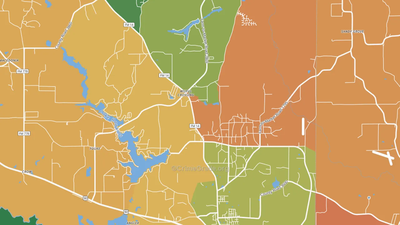 Hawkins, TX Map of Assault Rates