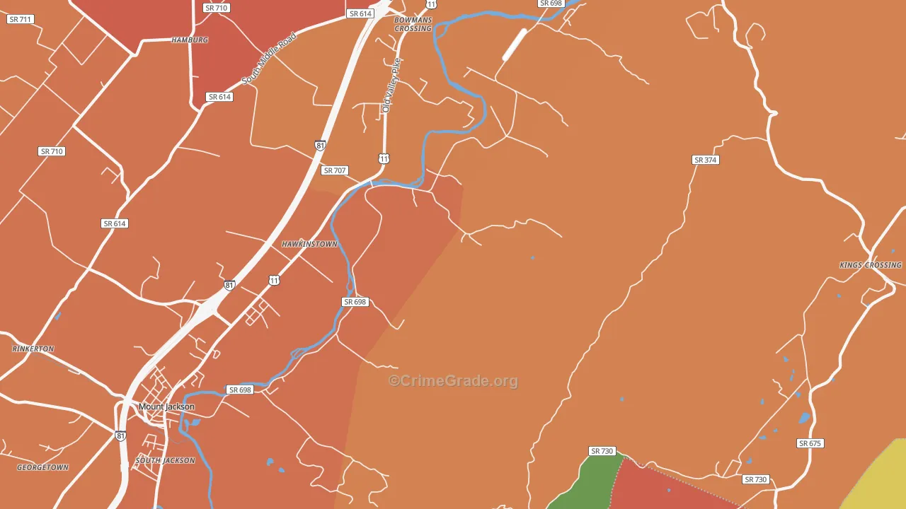 Hawkinstown, VA Map of Assault Rates