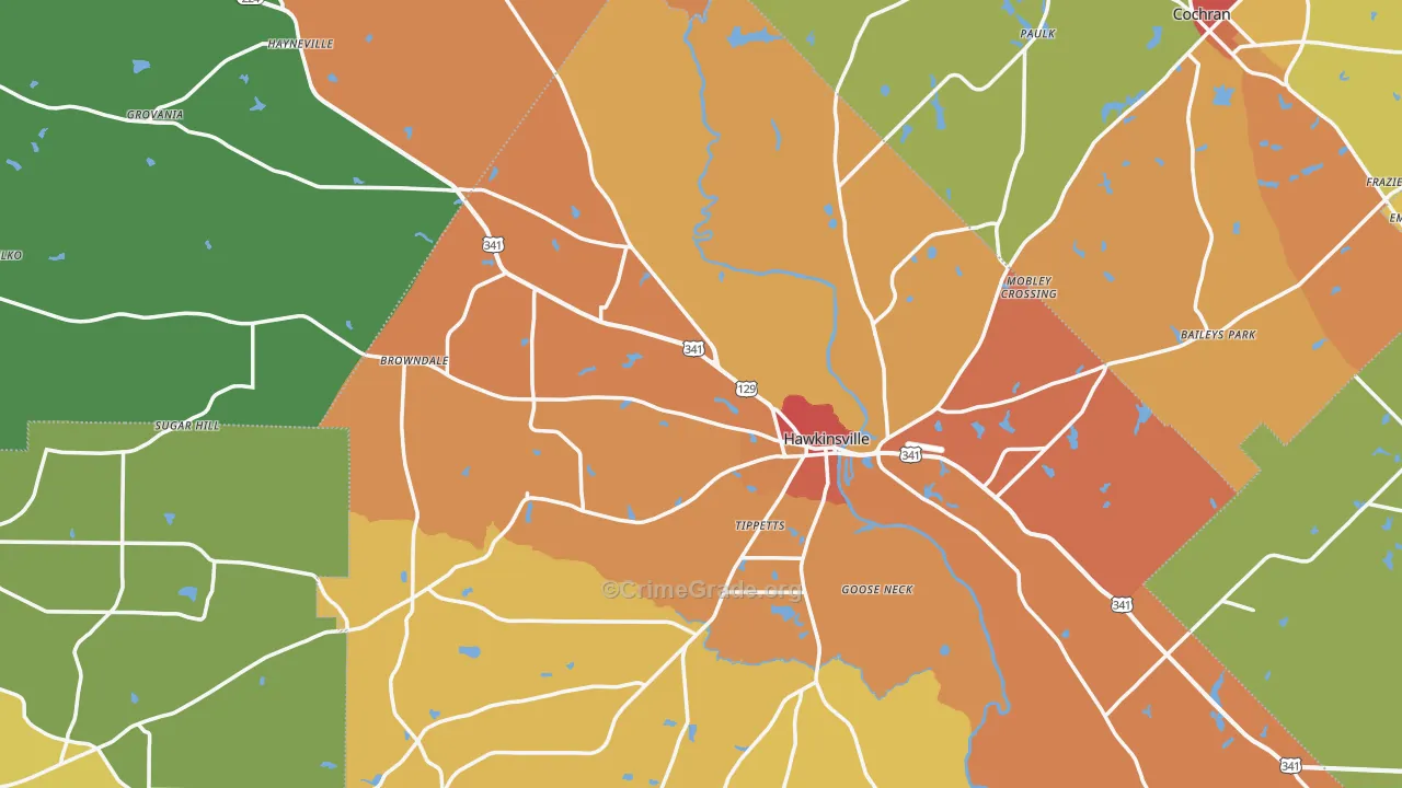 Hawkinsville, GA Map of Assault Rates