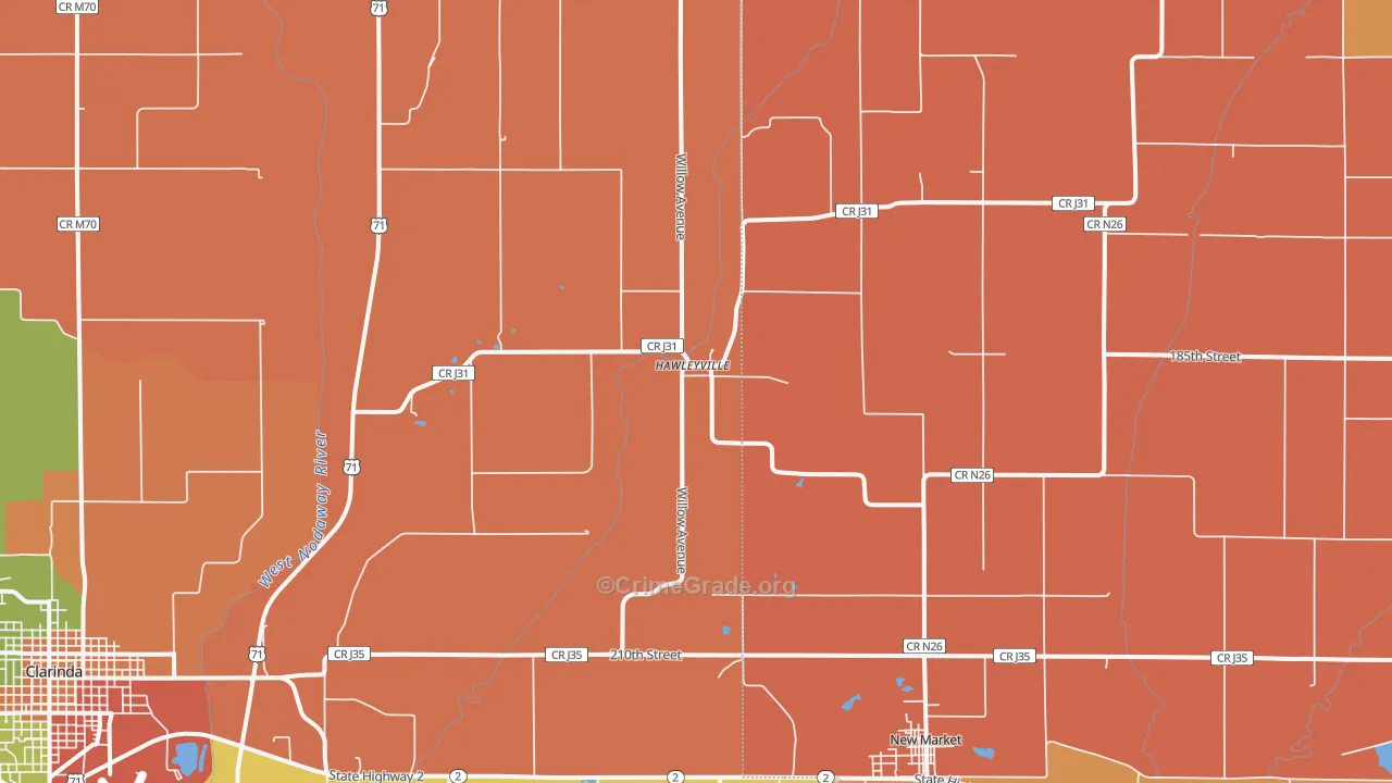 Hawleyville, IA Map of Assault Rates