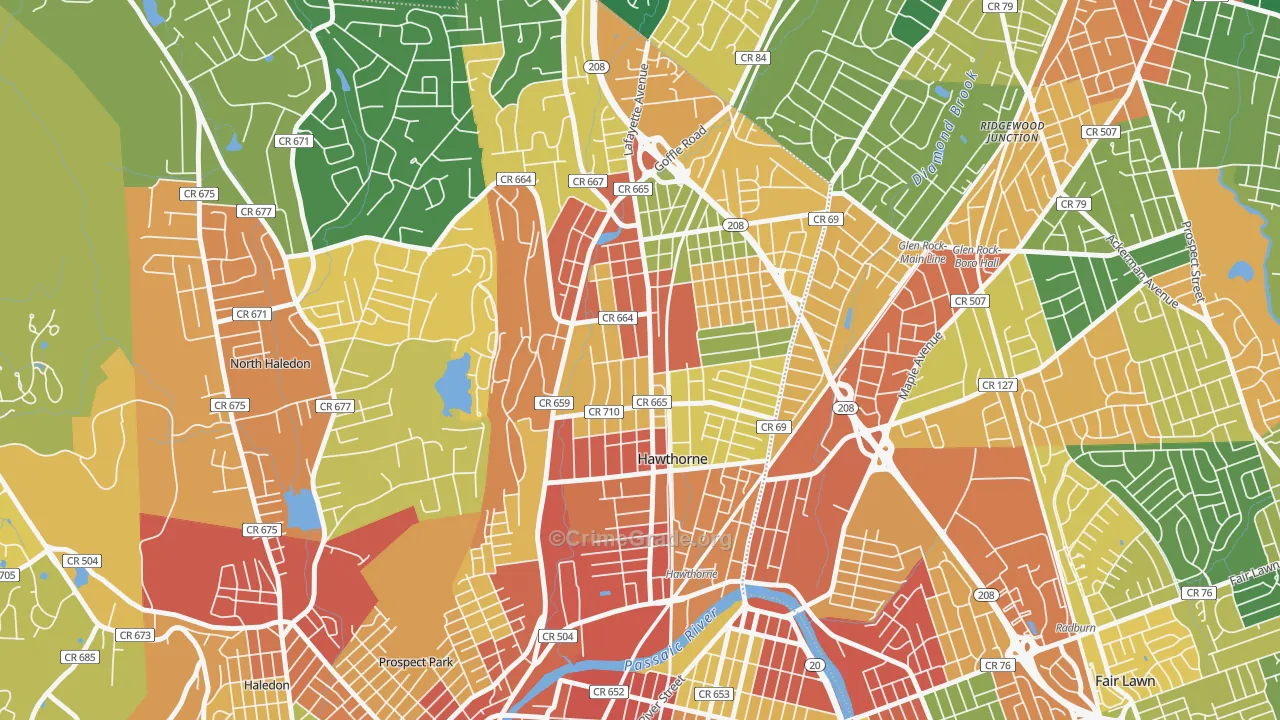 Hawthorne, NJ Map of Assault Rates