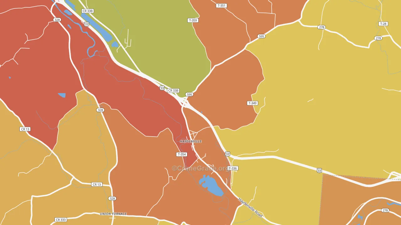 Haydenville, OH Map of Assault Rates