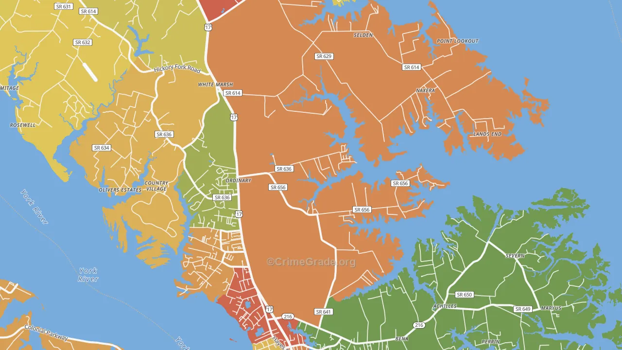 Hayes, VA Map of Assault Rates