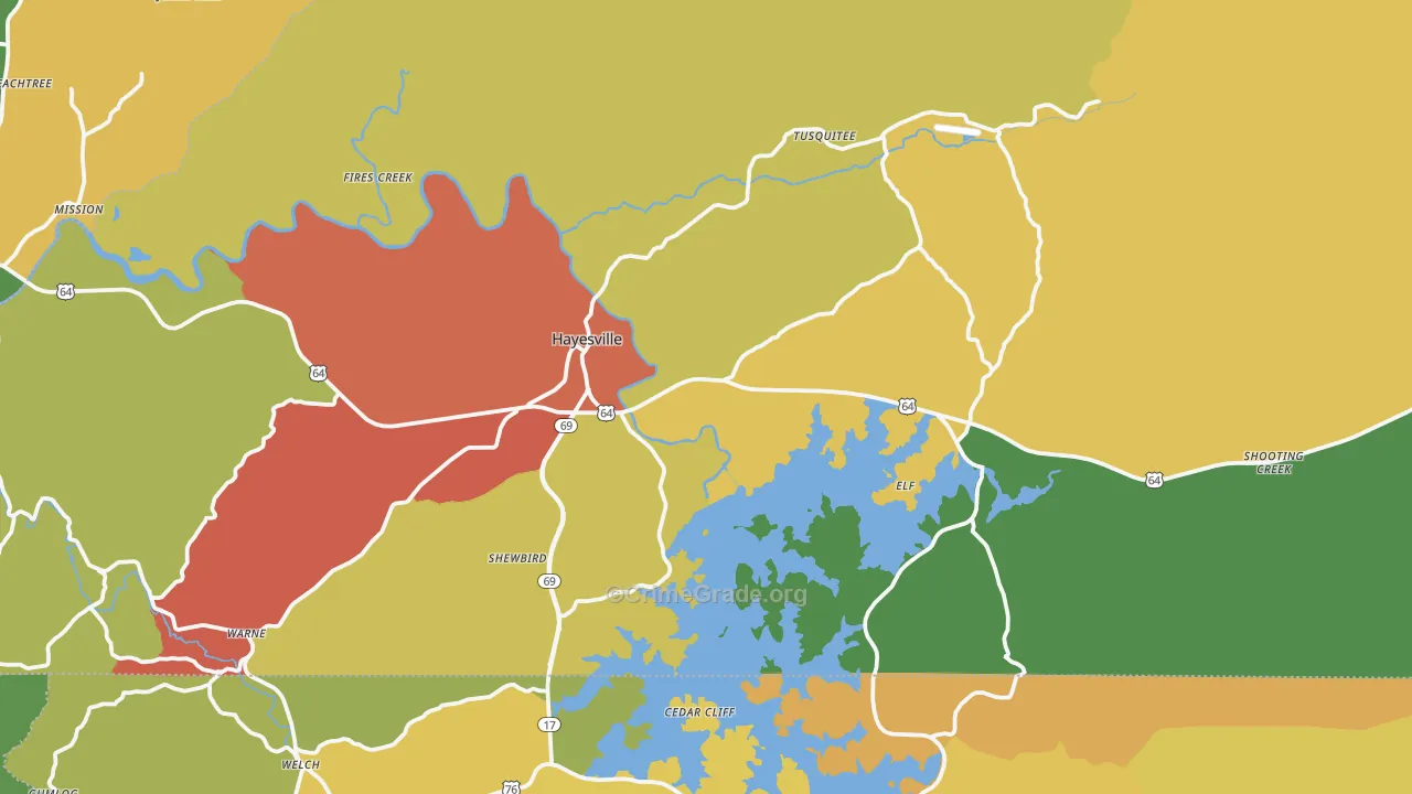 Hayesville, NC Map of Assault Rates