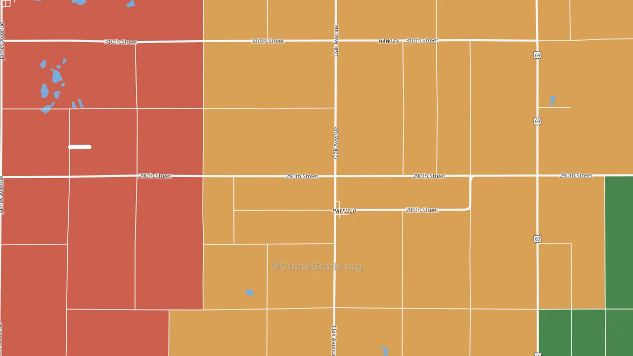 Hayfield, IA Map of Assault Rates