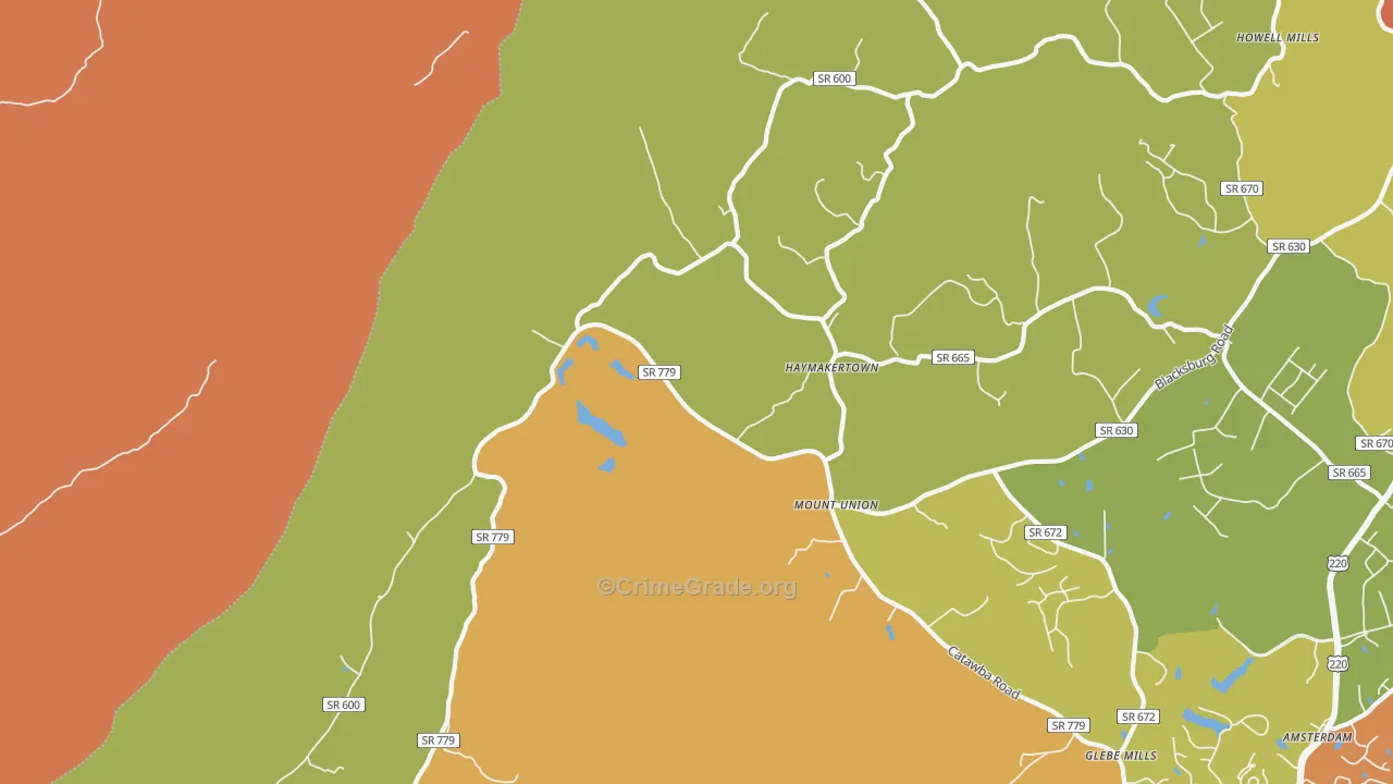 Haymakertown, VA Map of Assault Rates