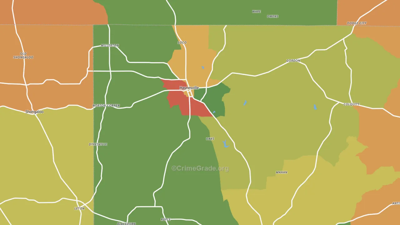 Haynesville, LA Map of Assault Rates