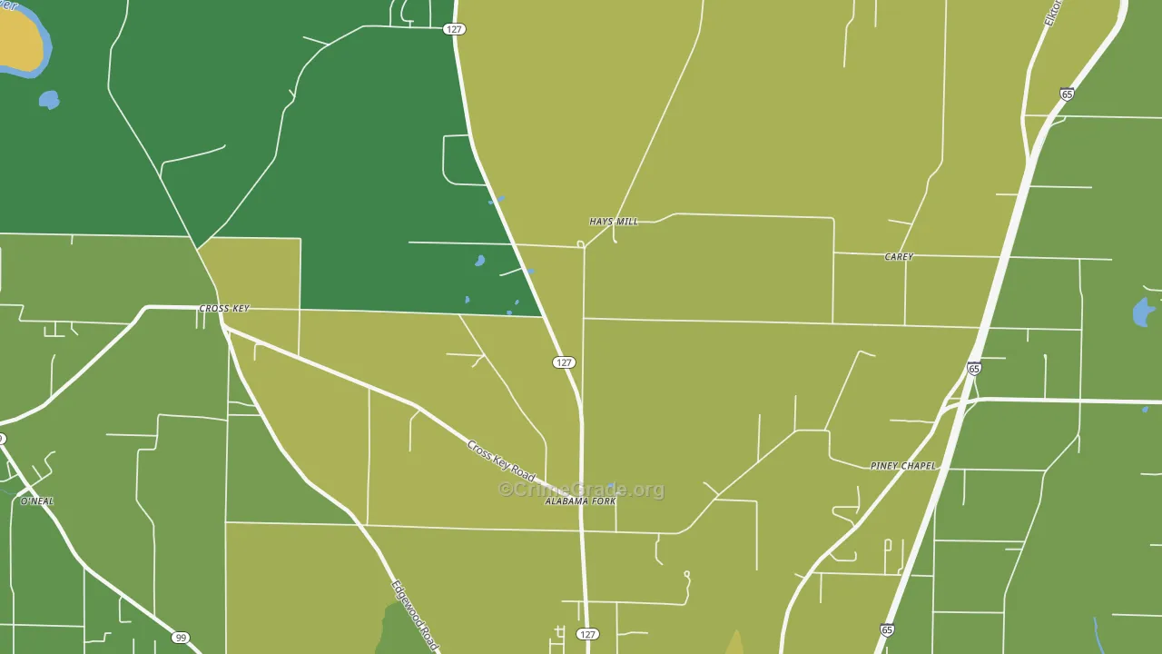 Hays Mill, AL Map of Assault Rates
