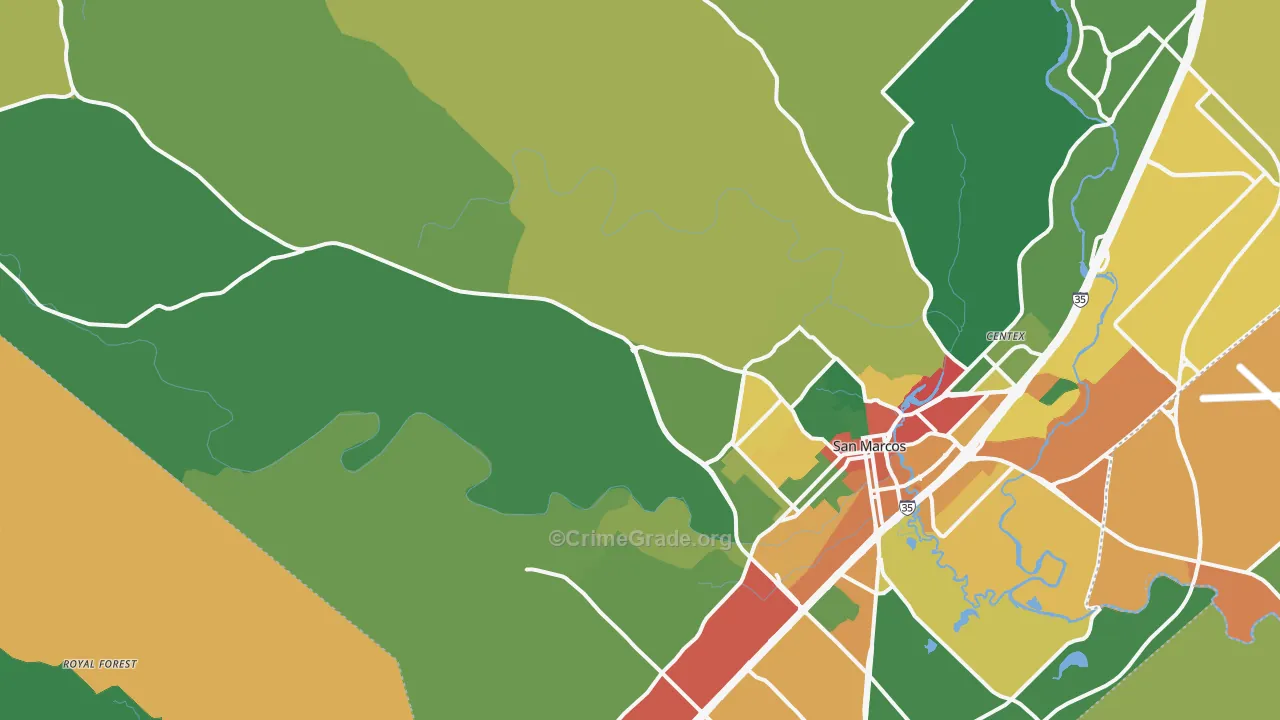 Hays, TX Map of Assault Rates