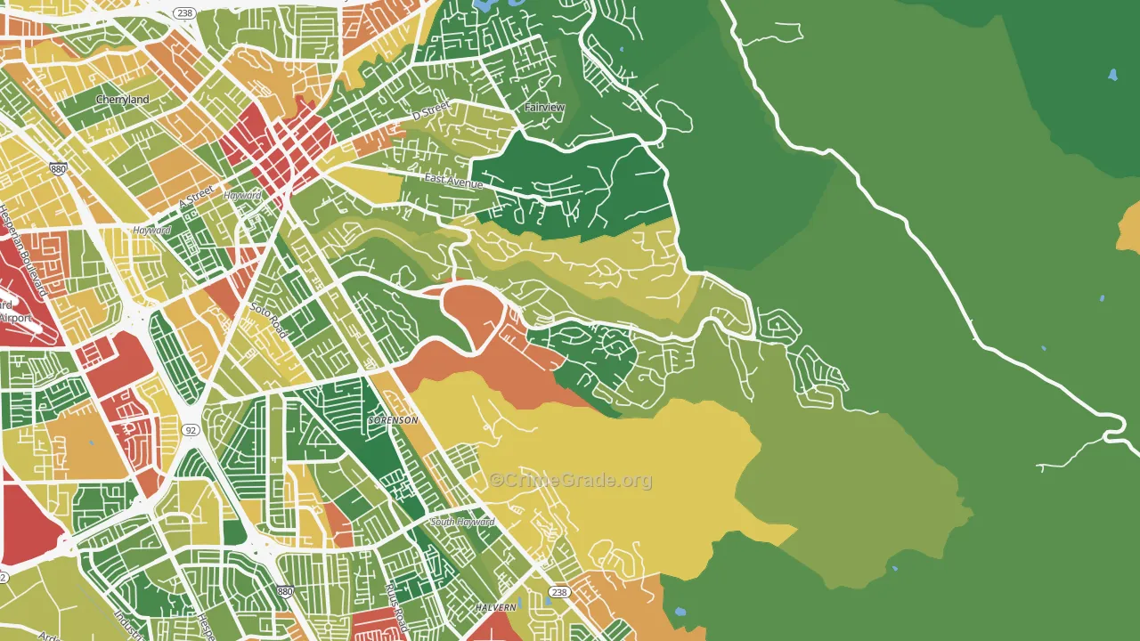 Hayward Highland, Hayward, CA Map of Assault Rates