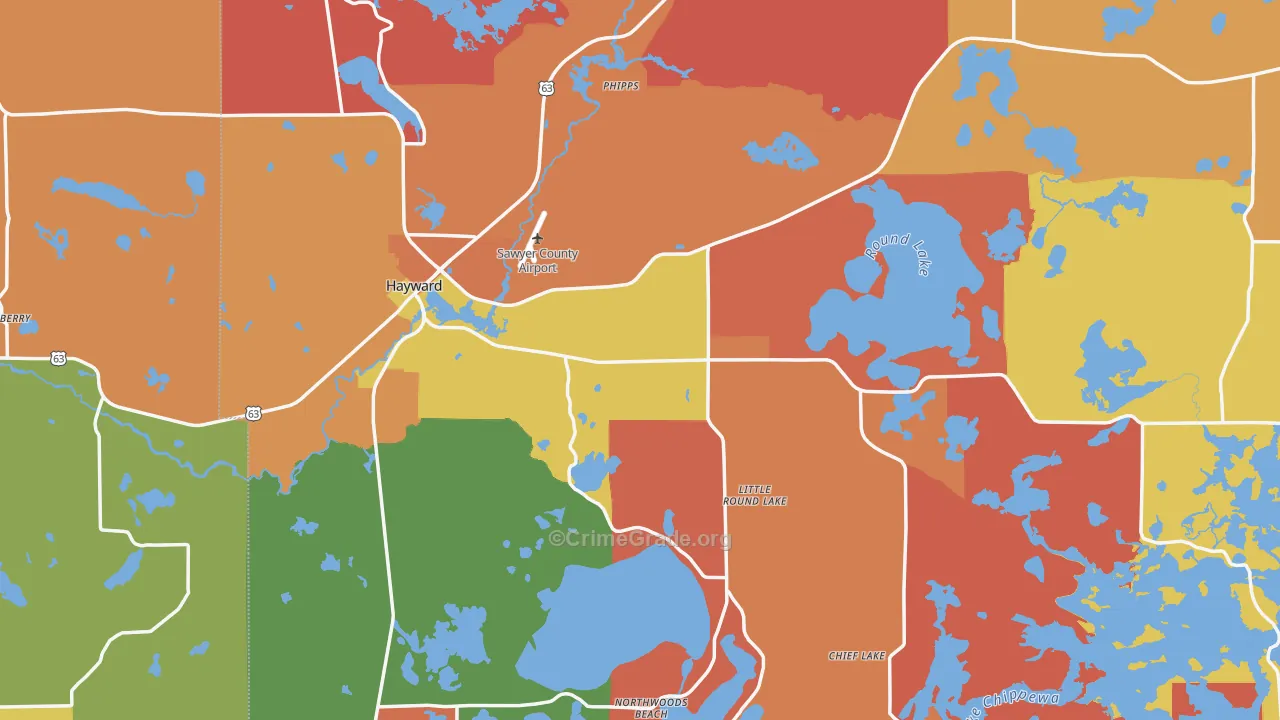 Hayward, WI Map of Assault Rates