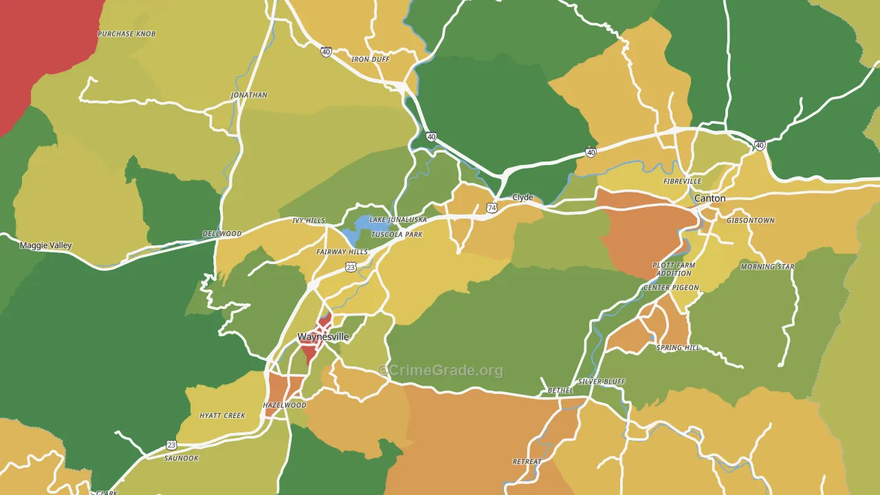 Haywood County, NC Map of Assault Rates