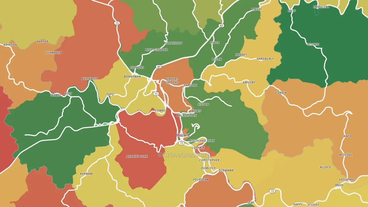 Hazard, KY Map of Assault Rates