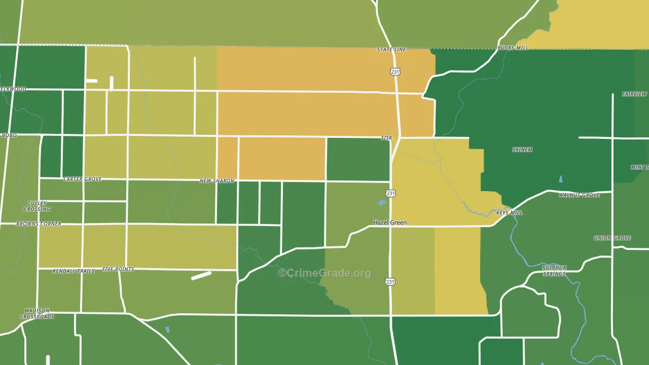 Hazel Green, AL Map of Assault Rates