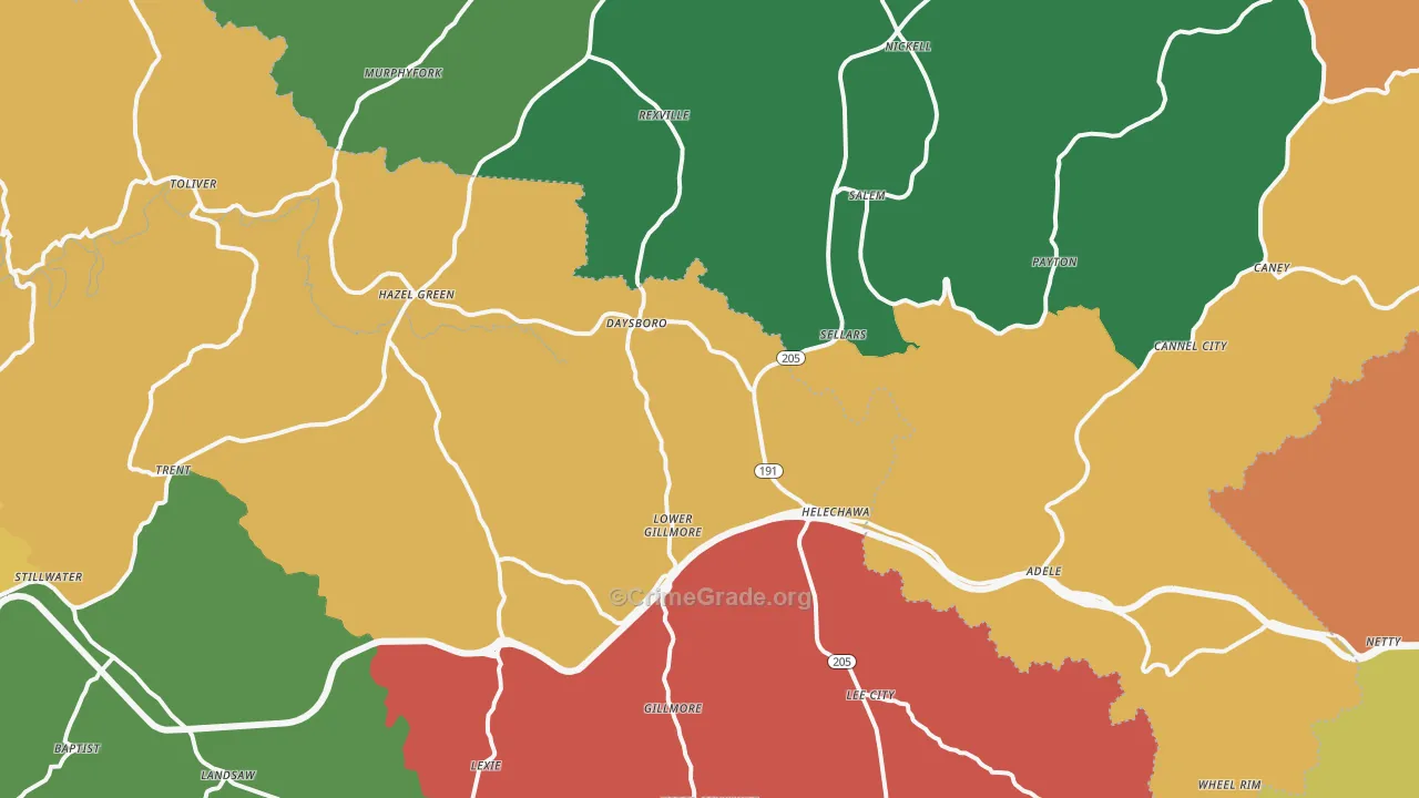 Hazel Green, KY Map of Assault Rates