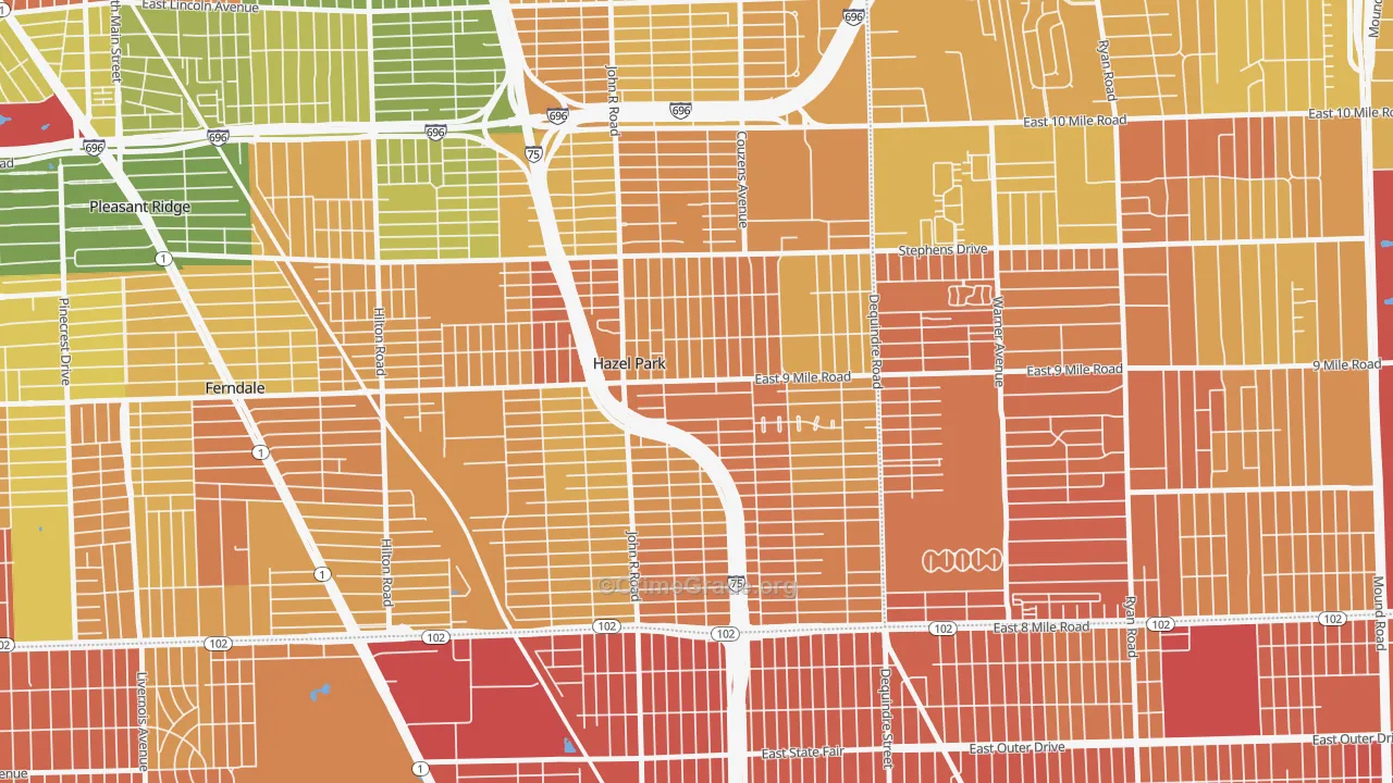 Hazel Park, MI Map of Assault Rates