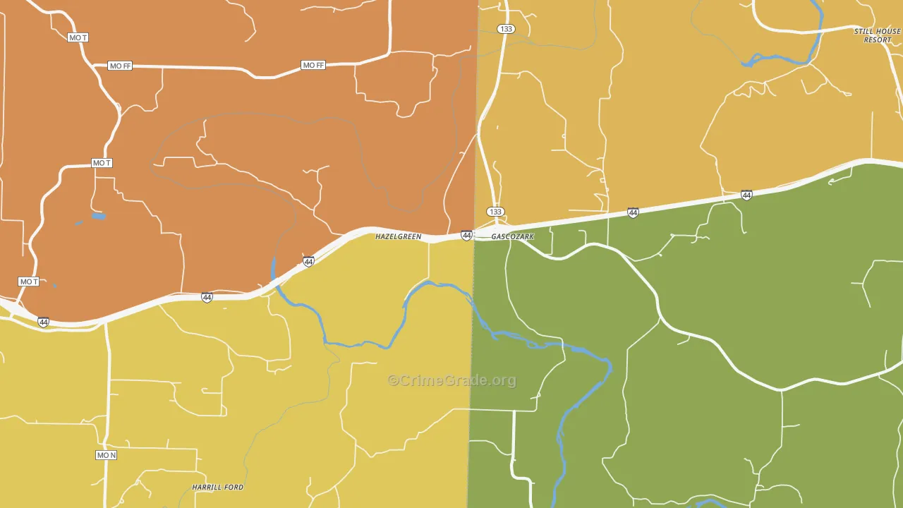 Hazelgreen, MO Map of Assault Rates