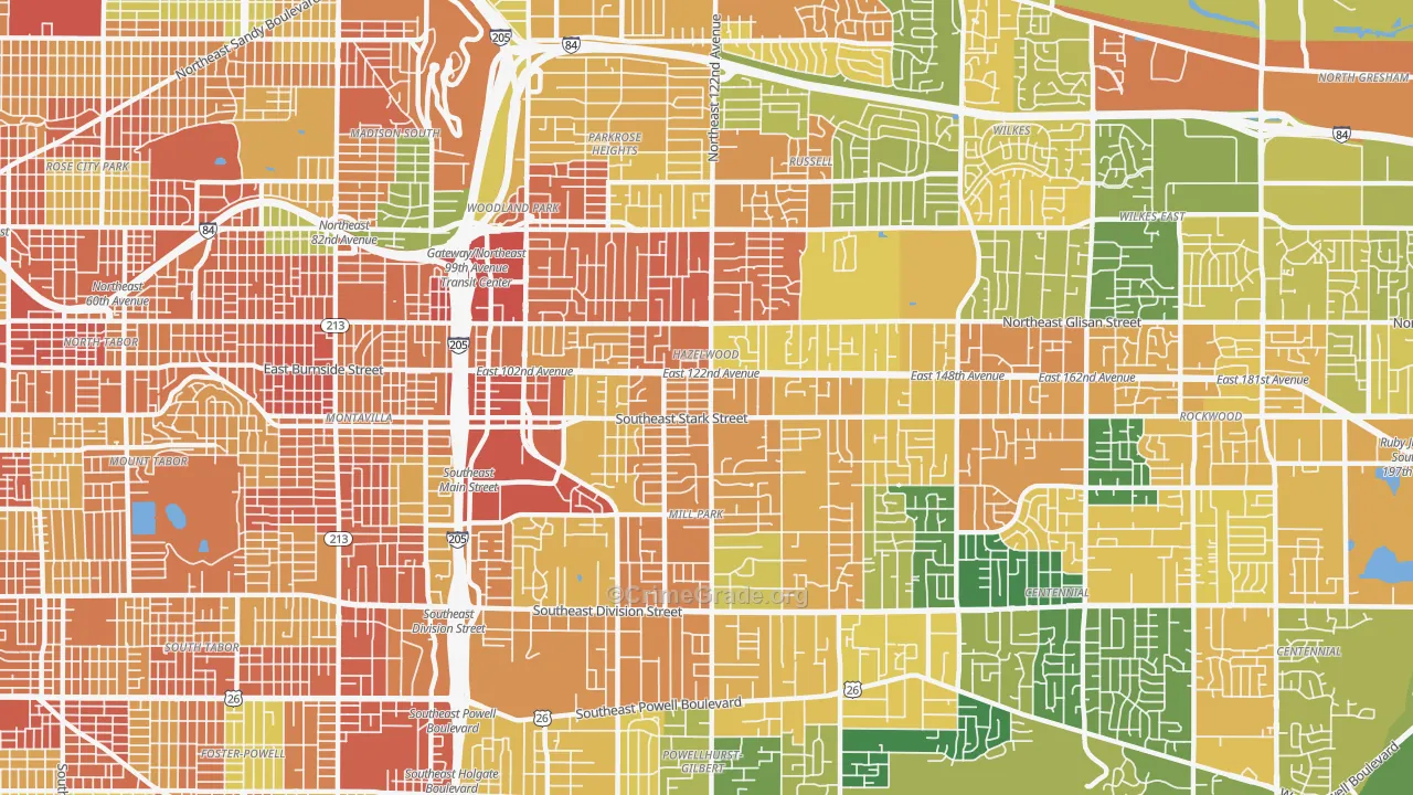 Hazelwood-Mill Park, Portland, OR Map of Assault Rates