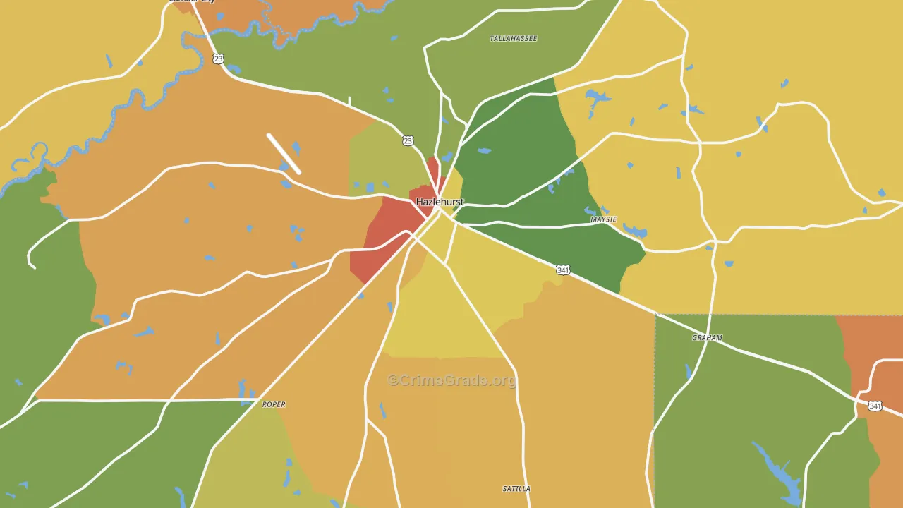 Hazlehurst, GA Map of Assault Rates