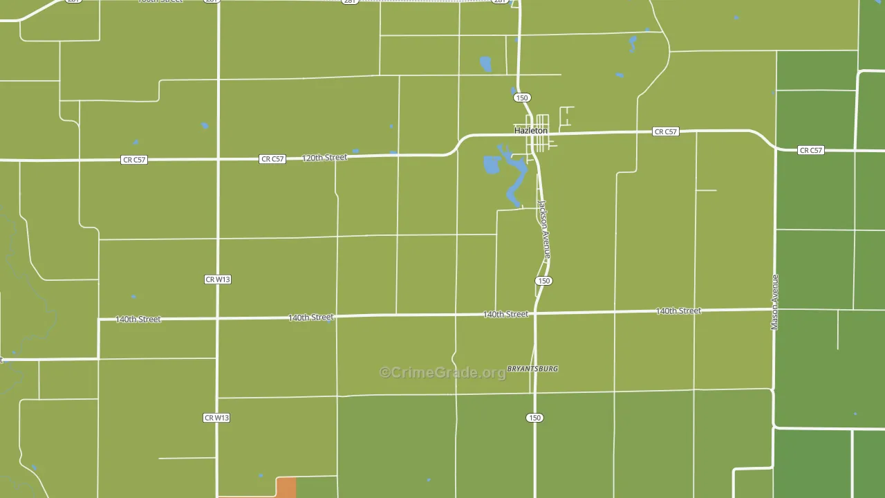 Hazleton, IA Map of Assault Rates