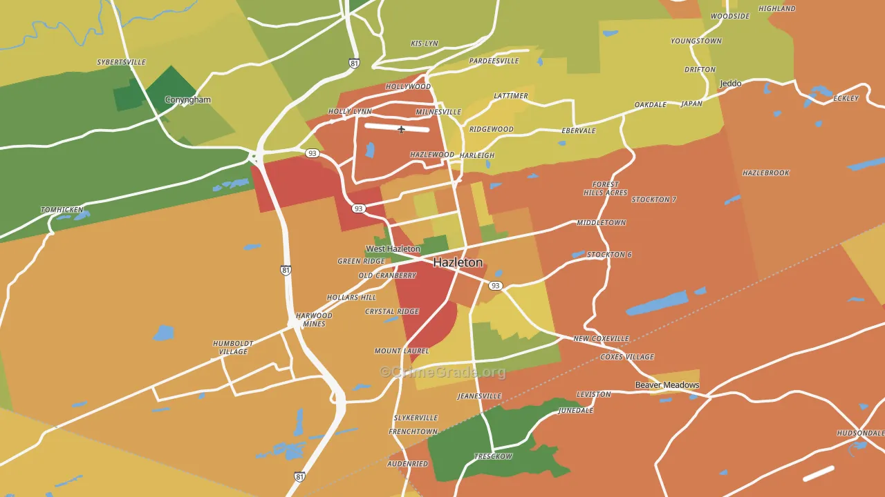 Hazleton, PA Map of Assault Rates