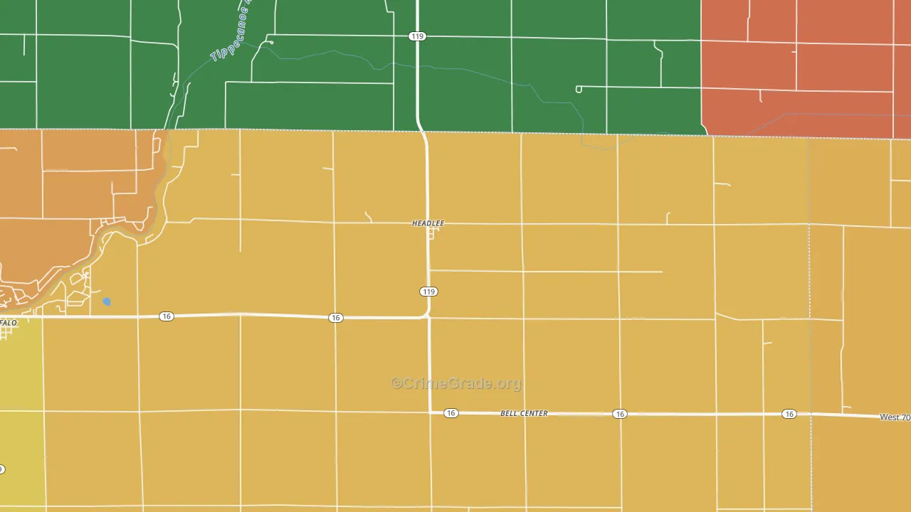 Headlee, IN Map of Assault Rates