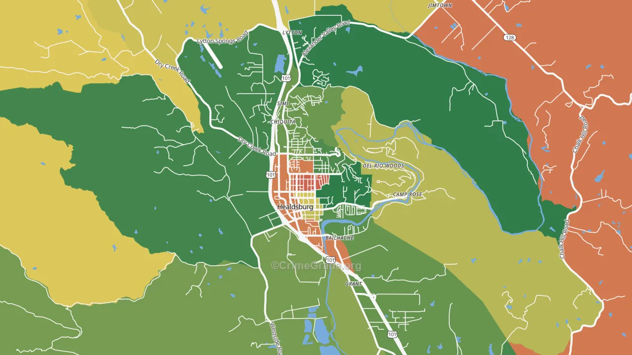 Healdsburg, CA Map of Assault Rates