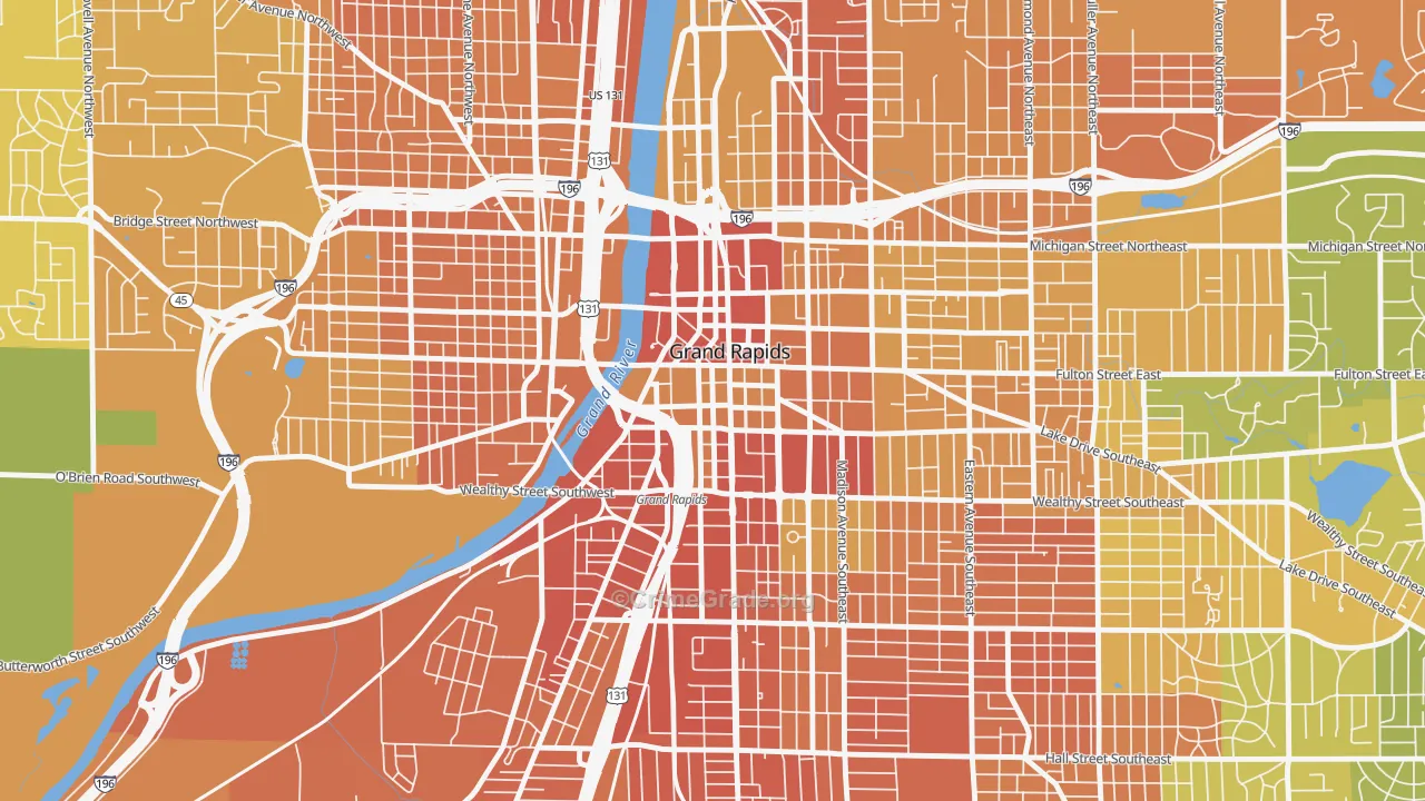 Heartside-Downtown, Grand Rapids, MI Map of Assault Rates