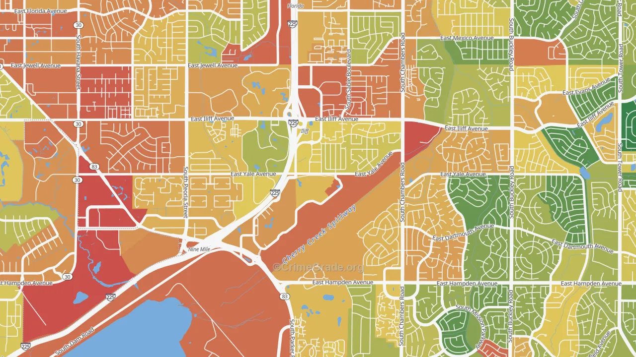 Heather Gardens, Aurora, CO Map of Assault Rates