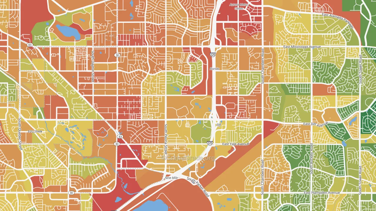 Heather Ridge, Aurora, CO Map of Assault Rates