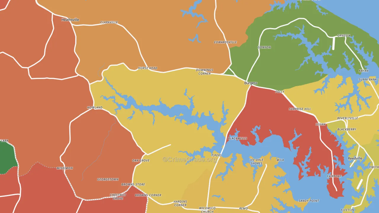 Heathsville, VA Map of Assault Rates