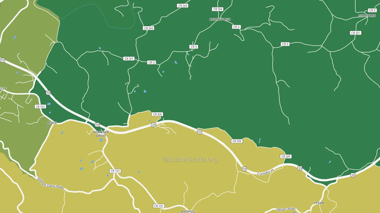 Heavener Grove, WV Map of Assault Rates