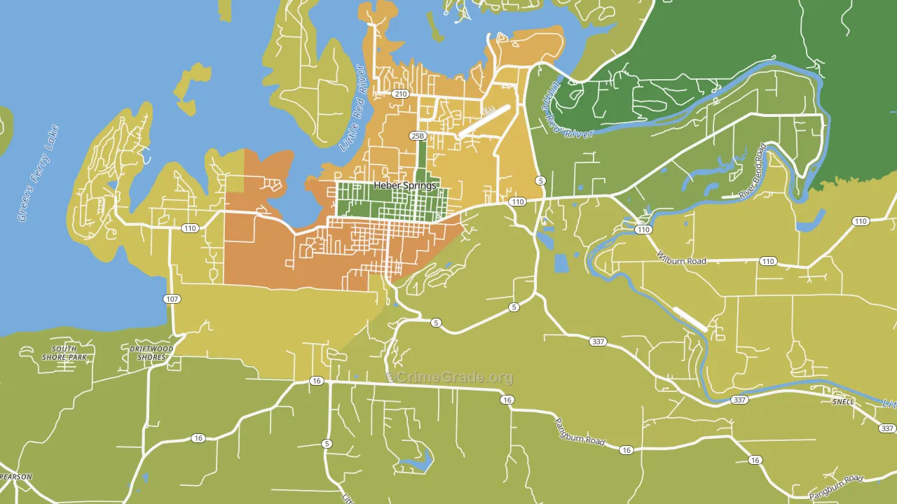 Heber Springs, AR Map of Assault Rates