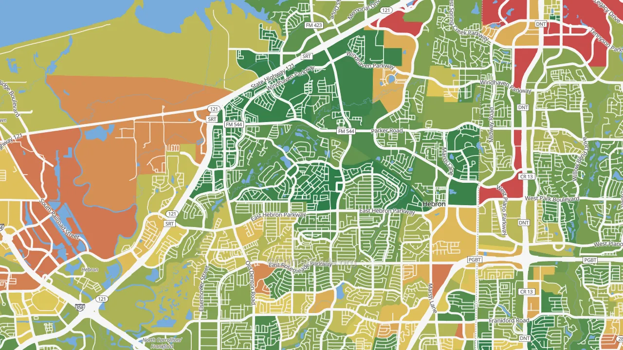 Hebron, TX Map of Assault Rates