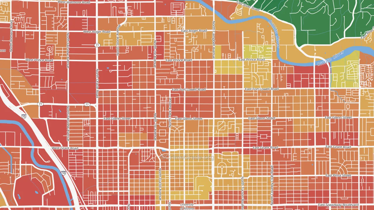 Hedrick Acres, Tucson, AZ Map of Assault Rates