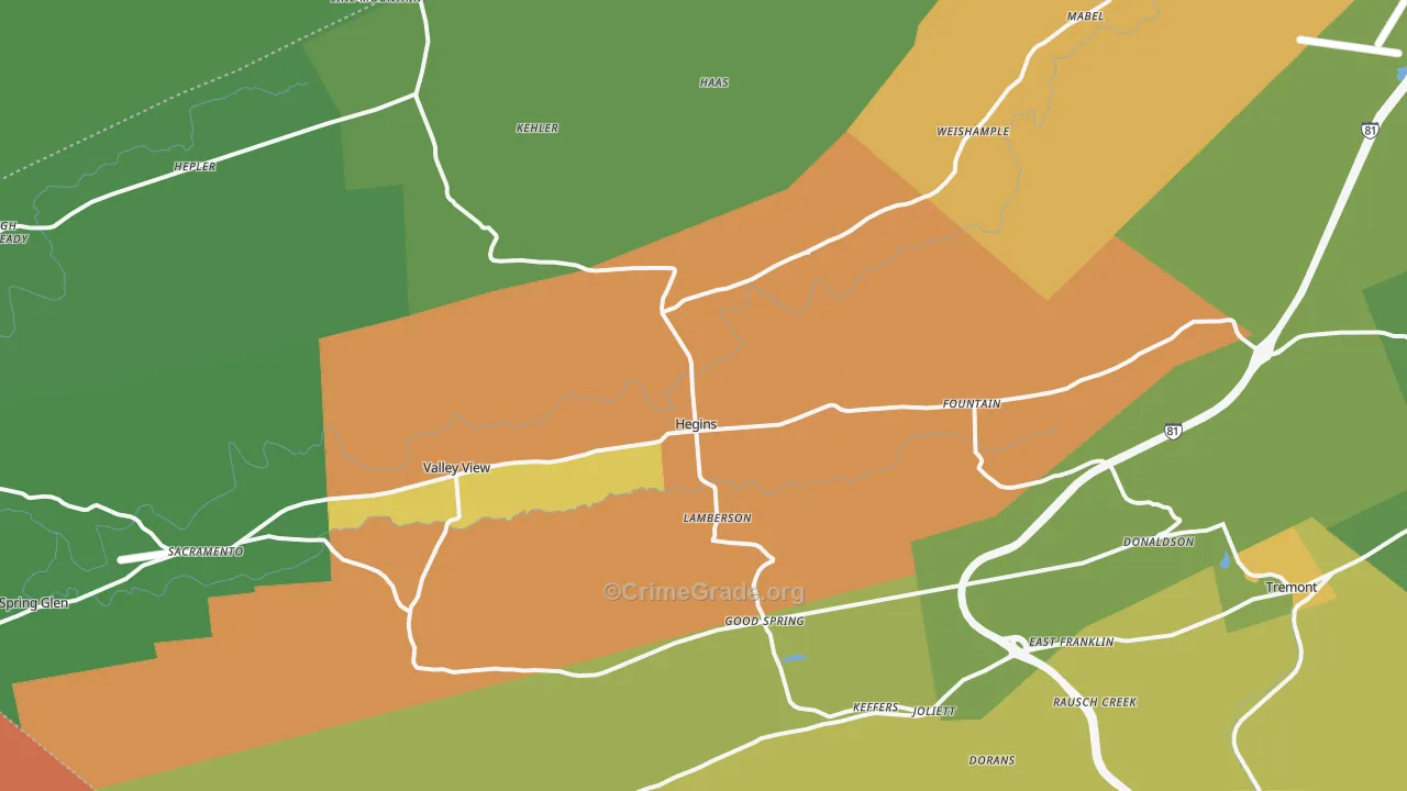 Hegins, PA Map of Assault Rates