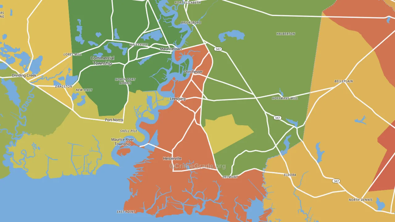 Heislerville, NJ Map of Assault Rates