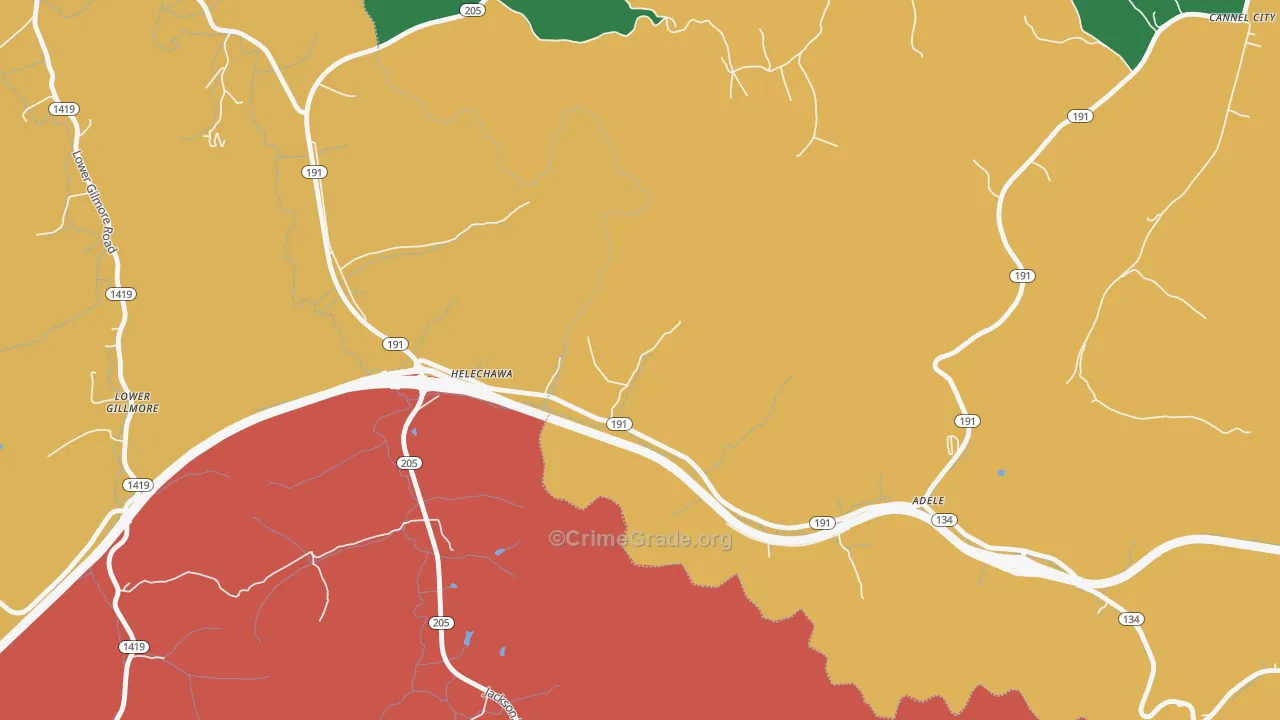 Helechawa, KY Map of Assault Rates