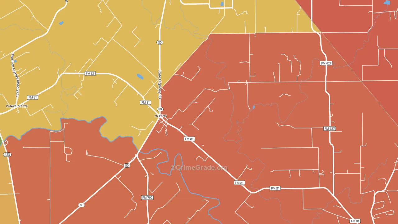 Helena, TX Map of Assault Rates
