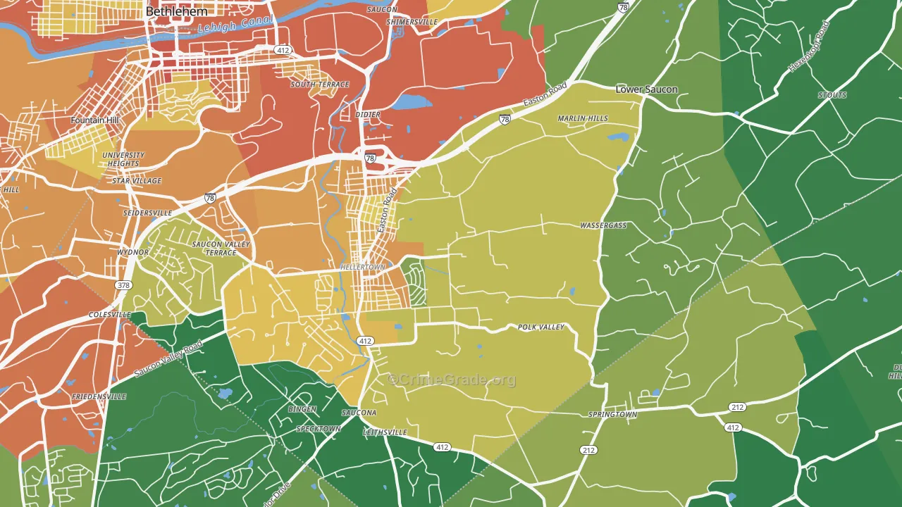 Hellertown, PA Map of Assault Rates