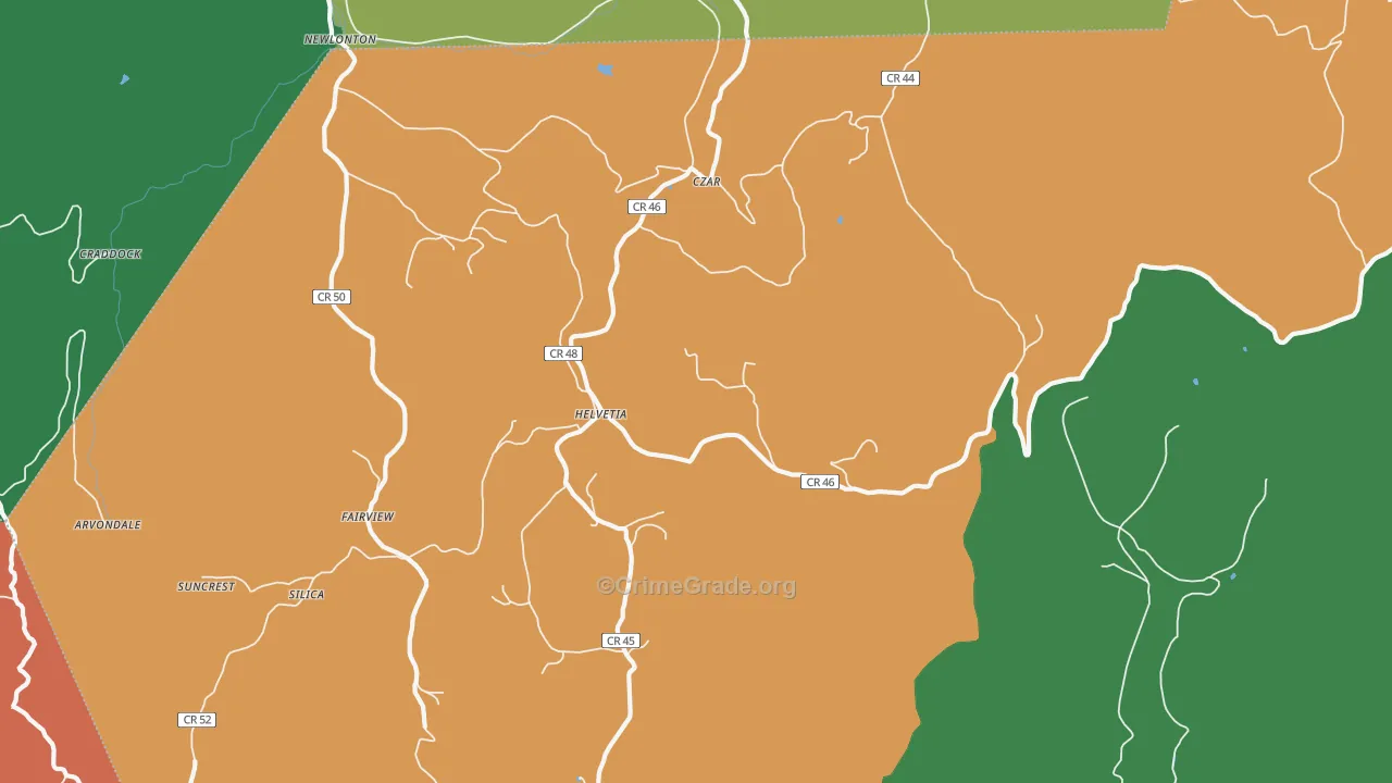 Helvetia, WV Map of Assault Rates