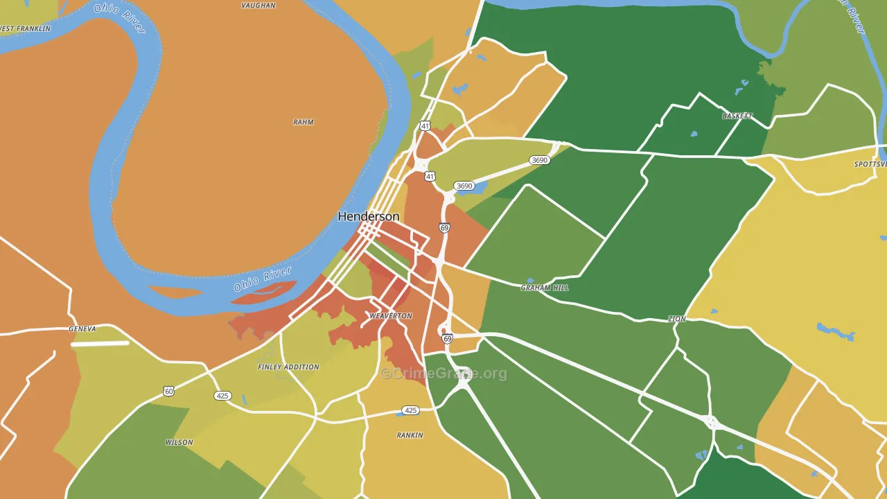 Henderson, KY Map of Assault Rates