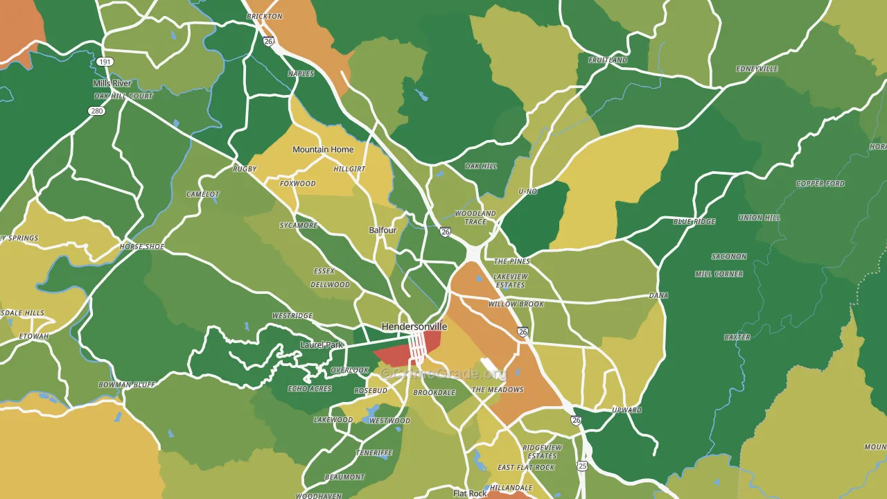 Hendersonville, NC Map of Assault Rates