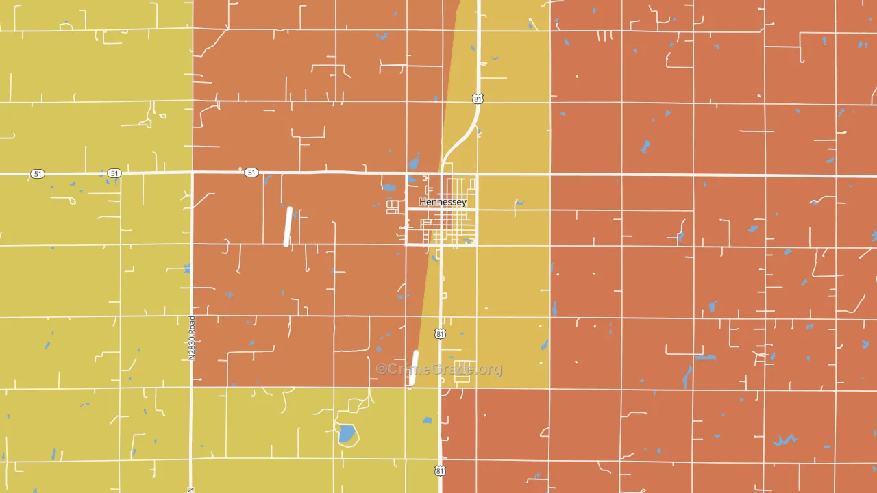 Hennessey, OK Map of Assault Rates